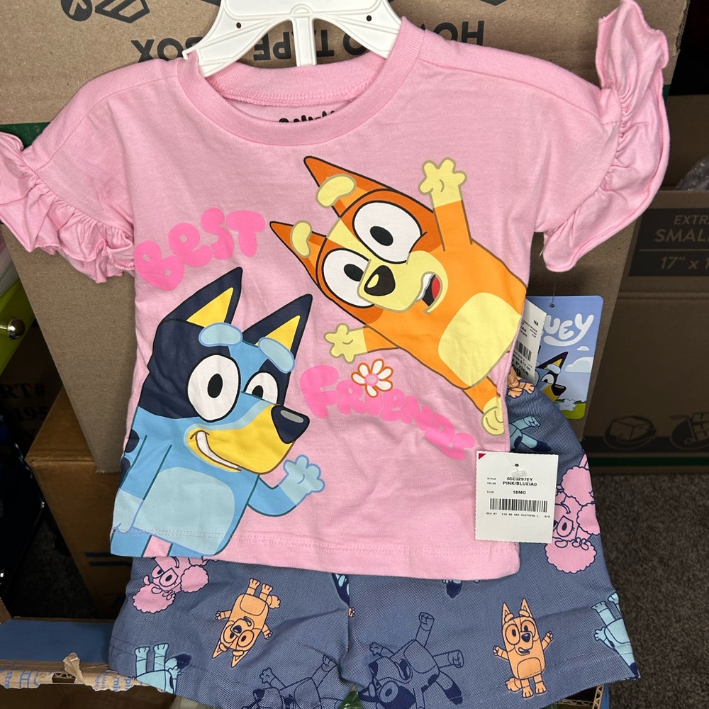Bluey Kids Pink Top and Blue Shorts Set
